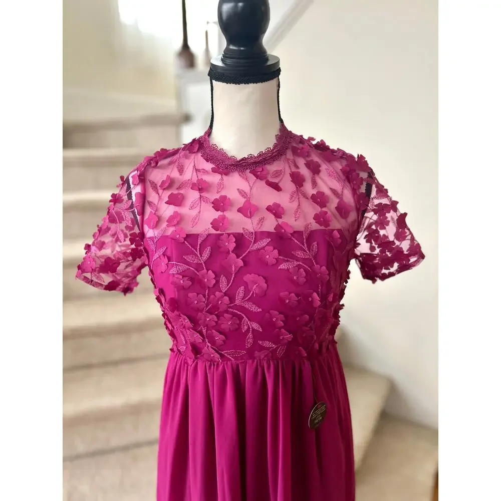 NWT Chi Chi London Maternity Andrica Pink Floral Applique High Low Dress